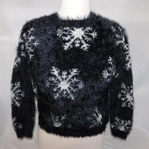 TOPSHOP Womens 4 Black White Snowflake Eyelash Furry Sweater - Picture 4 of 8